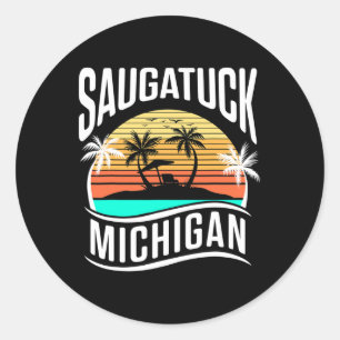 Sticker Rond Saugatuck Michigan États-Unis Vintage Coucher de s