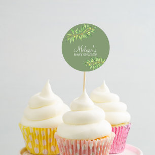 Sticker Rond Sauge moderne sauge verte branche cupcake topper