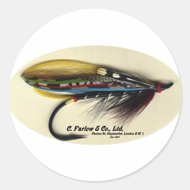 Sticker Rond Saumon Fly - Black Doctor aile en plume (Devant)