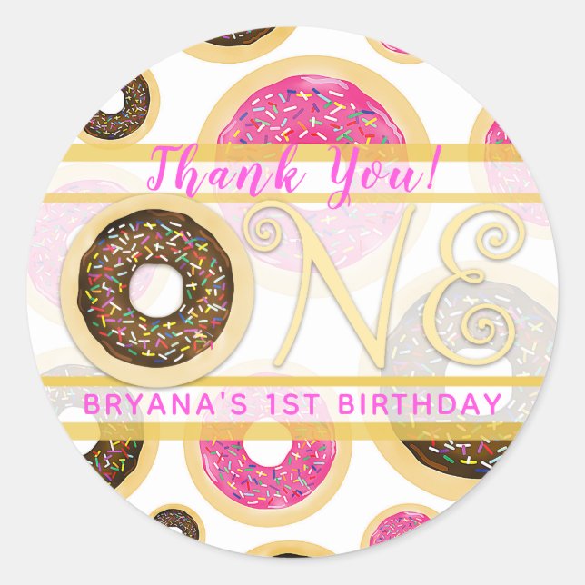 Sticker Rond Saupoudrer Brown Donuts Donuts ONE 1er anniversair (Devant)