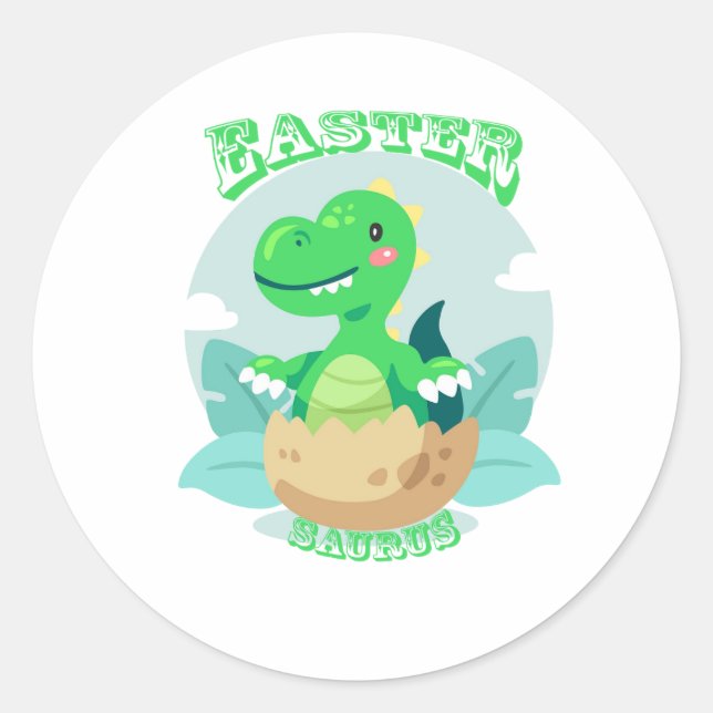Sticker Rond Saurus de Pâques Rex Dinosaure Oeufs de Pâques (Devant)