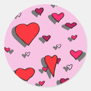 Sticker Rond Sauts de coeur sur Arrière - plan rose