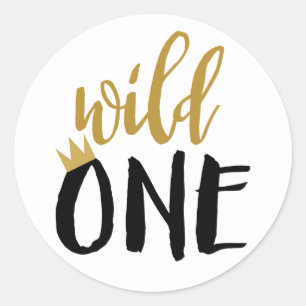Sticker Rond Sauvage Noir + Or Photo 1 1er Anniversaire