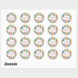 Sticker Rond Sauvage Tropical Une Jungle Safari Animaux Anniver