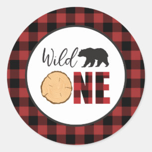 Sticker Rond Sauvage Un Ours Buffalo Carreaux Premier Anniversa