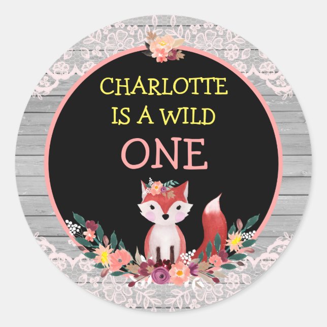 Sticker Rond Sauve 1er Renard d'anniversaire et fleurs (Devant)