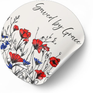 Sticker Rond Sauvé par la Grâce Art Floral Chrétien
