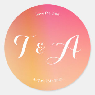 Sticker Rond Sauvegarder la date Monogramme Moderne Coucher de 
