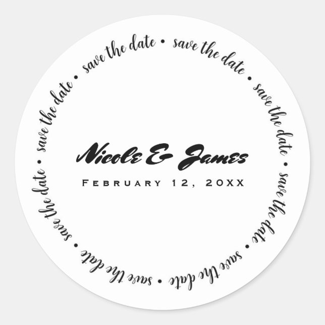 Sticker Rond Sauvegarder la date Noir Blanc Engagement personna (Devant)
