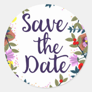 Sticker Rond Sauver la date de mariage vintage floral récif