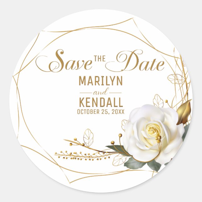 Sticker Rond Sauver la Date Rose Or Mariage  (Devant)