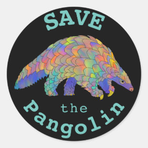 Sticker Rond Sauver le Pangolin Espèce Animale Menacée Art
