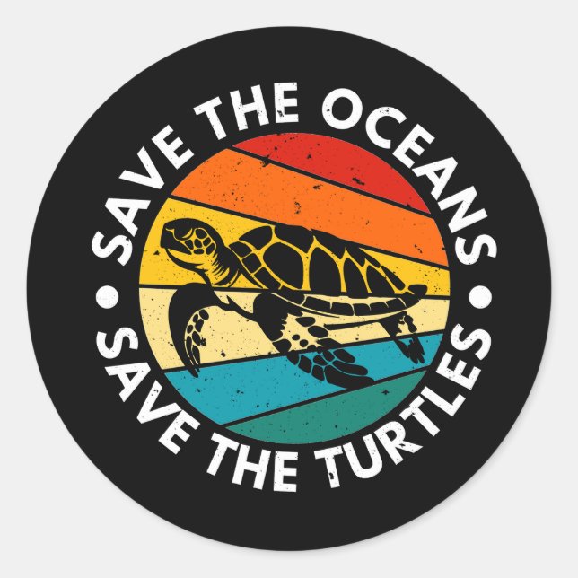Sticker Rond Sauver les océans sauver les tortues (Devant)