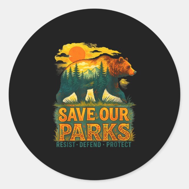 Sticker Rond Sauver les parcs conservation ours nature parc vis (Devant)