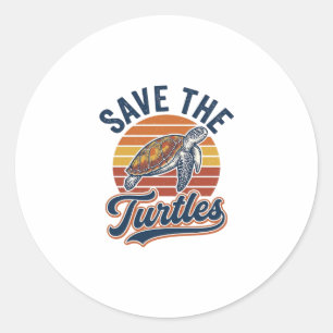 Sticker Rond Sauver les tortues Design de T-Shirt de Tortue de