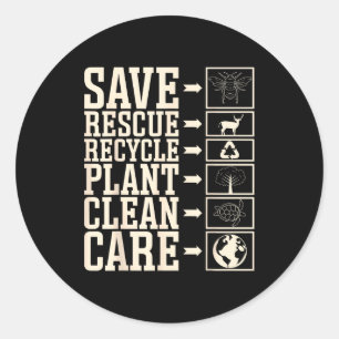 Sticker Rond Sauver Secourir Recycler Usine Propre Soin