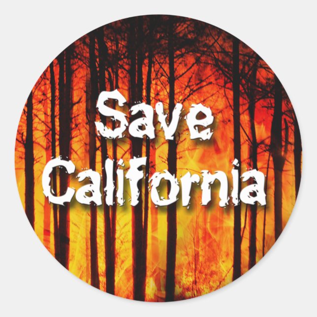 Sticker Rond Sauvez la Californie des incendies de forêt (Devant)