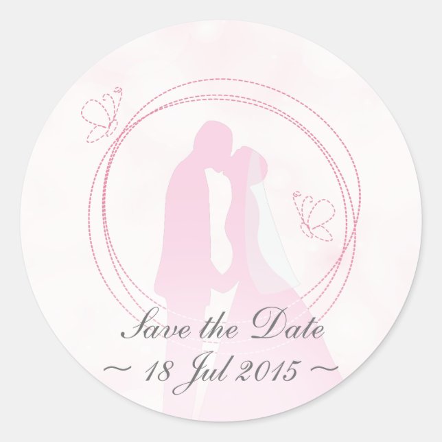 Sticker Rond "Sauvez la date" Romantique Dreamy Mariage couple (Devant)
