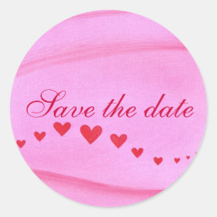 Sticker Rond Sauvez la date, vague de coeurs rouges, autocollan