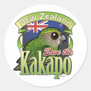 Sticker Rond Sauvez la Nouvelle-Zélande Kakapo
