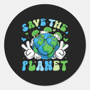Sticker Rond Sauvez La Planète De Joyeuses Chemises De Jour des