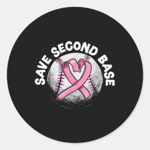 Sticker Rond Sauvez le 2e joueur de baseball de la base Cancer 