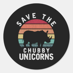 Sticker Rond Sauvez Le Chubby Unicorn Rhino