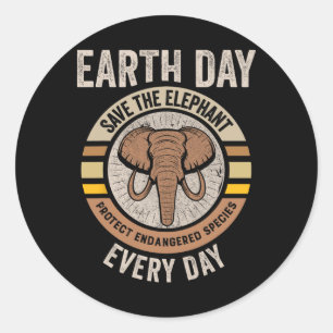 Sticker Rond Sauvez Le Jour des terres Éléphant Protégez L'Ani