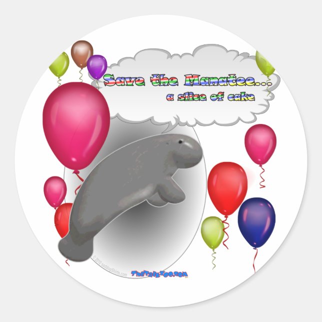 Sticker Rond Sauvez le Manatee.. une tranche de gâteau (Devant)
