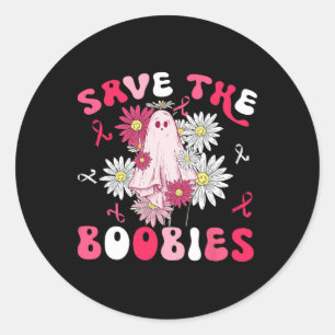 Sticker Rond Sauvez le S Ghost Halloween rose Ribbon Breast Can