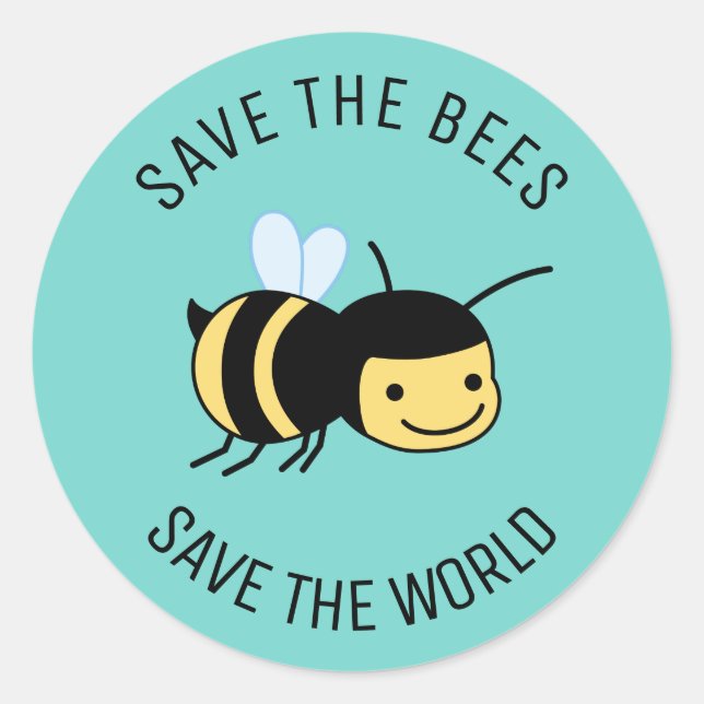 Sticker Rond Sauvez les abeilles, Bonne Petite Abeille sur Vert (Devant)