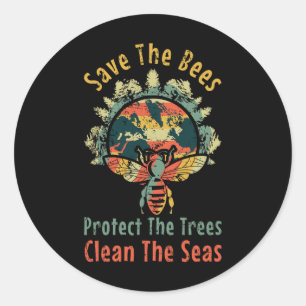 Sticker Rond Sauvez les abeilles Mer Propre Sauvez la nature Jo