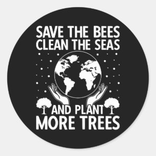 Sticker Rond Sauvez Les Abeilles Nettoyer La Mer Plante Plus D'