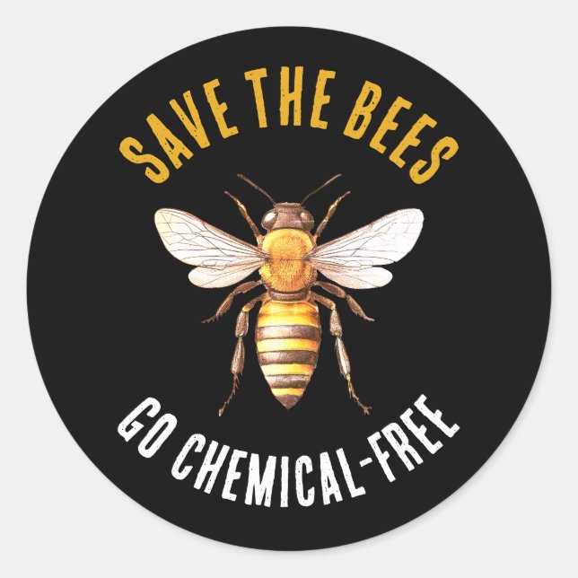 Sticker Rond Sauvez les abeilles Noir Jaune (Devant)
