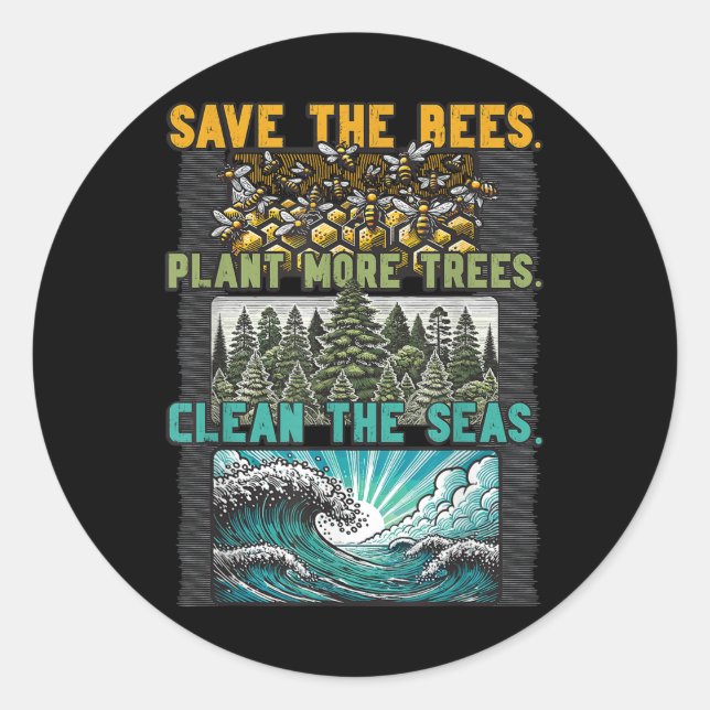 Sticker Rond Sauvez les abeilles Plantes Arbres Mer propres De  (Devant)