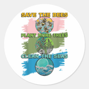 Sticker Rond Sauvez les abeilles Plantes Arbres Mer propres De