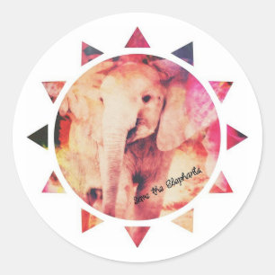 Sticker Rond Sauvez les éléphants, bébé éléphant soleil