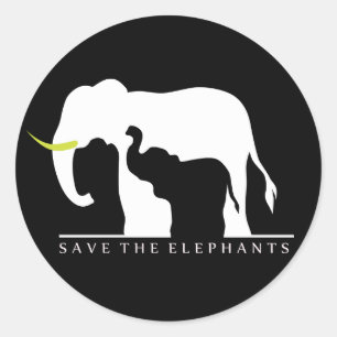Sticker Rond Sauvez les éléphants (noirs)
