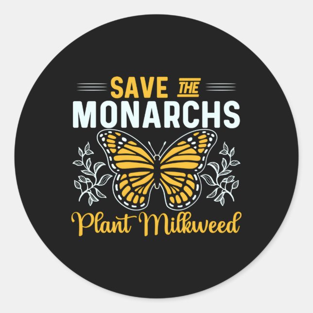 Sticker Rond Sauvez Les Monarques Plante Milkweed Pour Papillon (Devant)