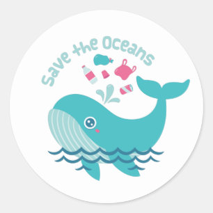 Sticker Rond Sauvez les océans, Baleine mignonne plaide