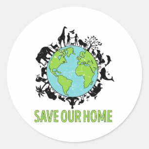 Sticker Rond Sauvez nos animaux domestiques Jour des terres Pla