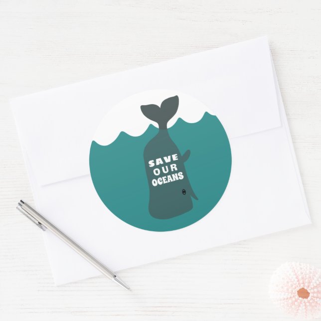 Sticker Rond Sauvez nos océans Baleine d'Art De l'environnement (Enveloppe)