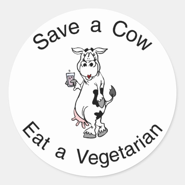 Sticker Rond Sauvez une vache Mangez un végétarien (Devant)