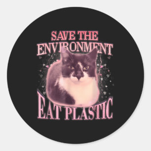 Sticker Rond Sauvons L'Environnement Manger Plastique Silly Cha