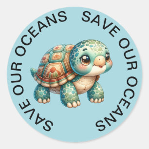 Sticker Rond Sauvons nos chevalets de tortues océaniques