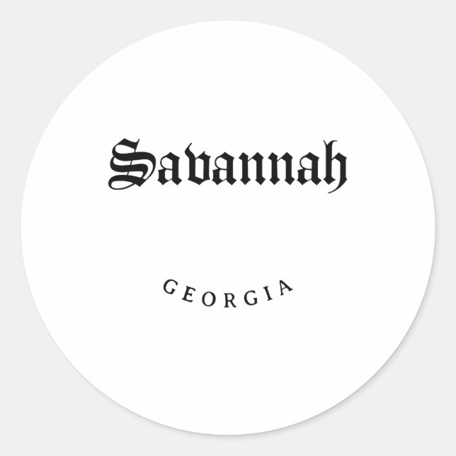 Sticker Rond Savannah Georgia Black Font (Devant)