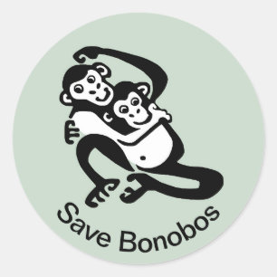 Sticker Rond Save BONOBOS - Chimpanzés - Animal activiste -