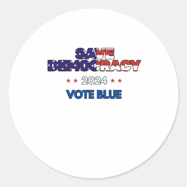 Sticker Rond Save Democracy Vote Blue (Devant)