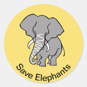 Sticker Rond Save ELEPHANTS - Amoureux des animaux - Jaune -