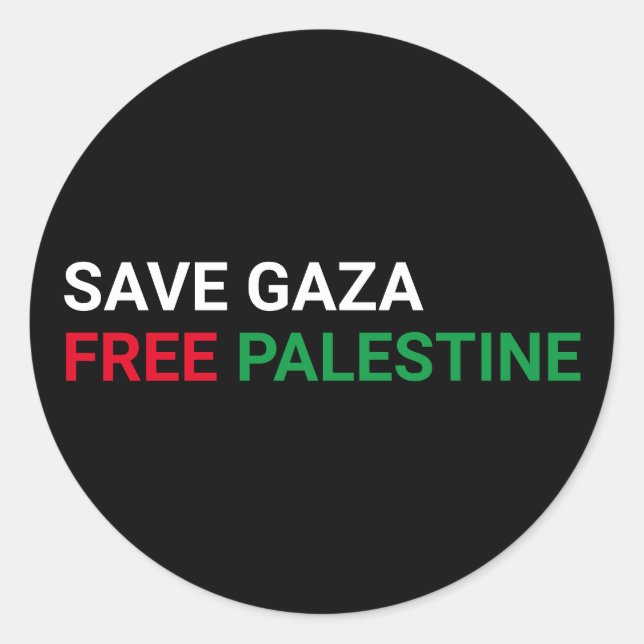 Sticker Rond Save Gaza Free Palestine noir blanc rouge vert (Devant)